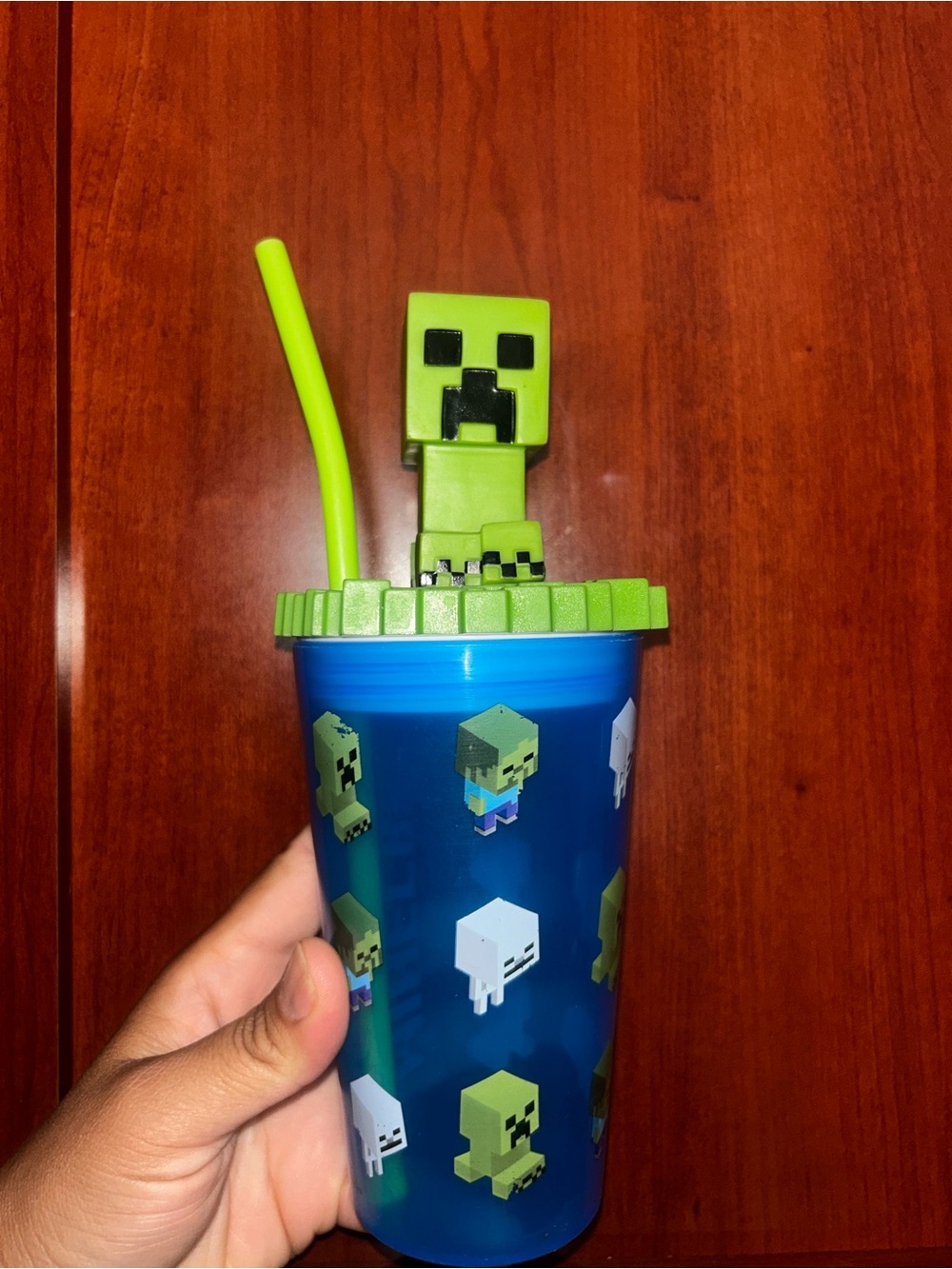 Minecraft Creeper Blue & Green Tumbler with Straw